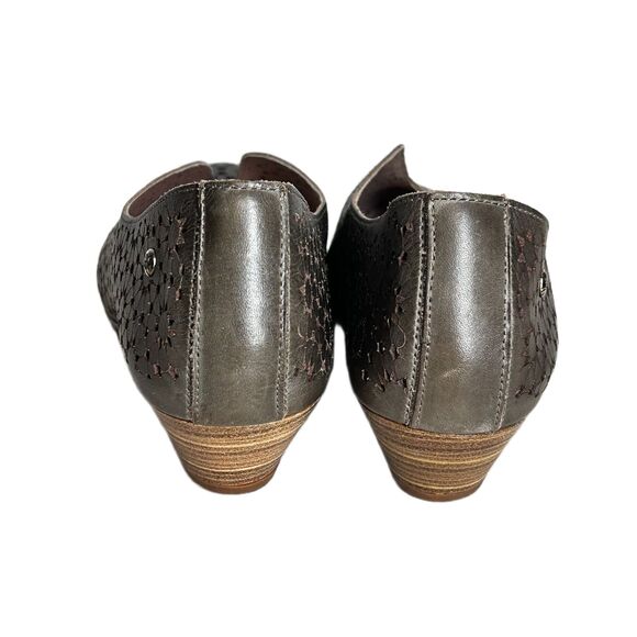 PIKOLINOS Shoes Euro 38 Olive Green Pretty Floral Flower Cutouts Stacked Heel - Picture 7 of 10